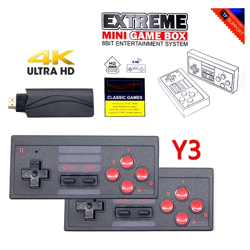 Y3 Wireless 2.4G Game Console with 4K Output and Two BT Handles Multiplayer Home Entertainment for TV and PC