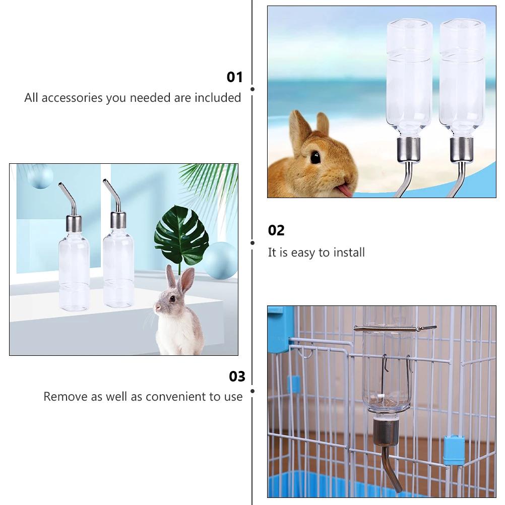 

2pcs Rabbit Drinking Bottle Pet Water Dispenser Drip Free Hanging Hamster Guinea Pig Chinchilla Stainless Steel Faucet Sealing
