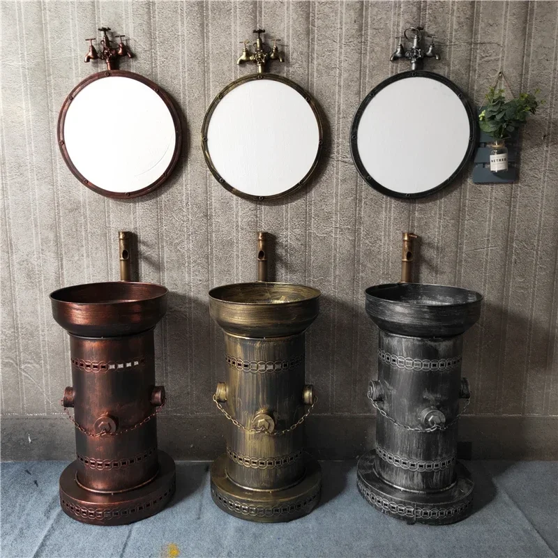 

Iron art retro industrial wind wash basin creative one column restaurant personality