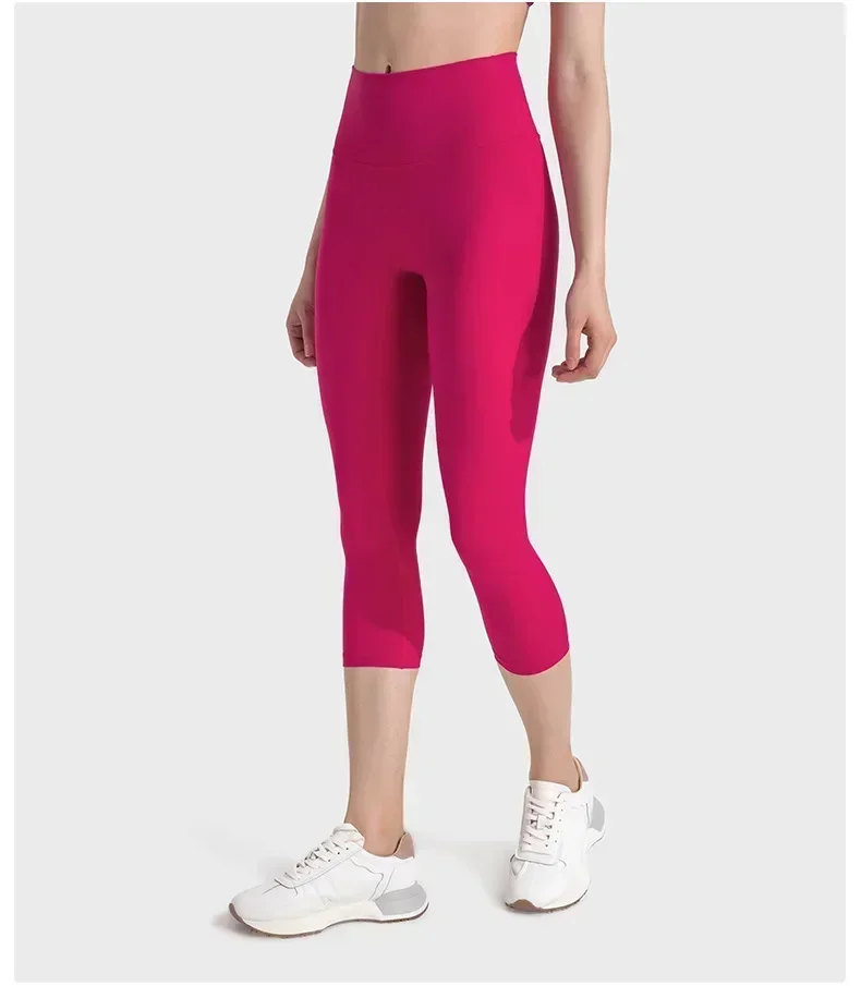 Women's Spring/Summer 2024 New Nude Yoga Cropped Pants With High Waist and Hip Lifting and Slimming Exercise Pants