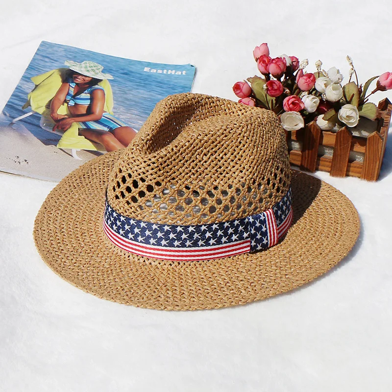 Korean Fashion Paper Rope Handwoven Hollow Fedora, Summer Straw Hat for Travel Shopping, Jazz Sun Cap