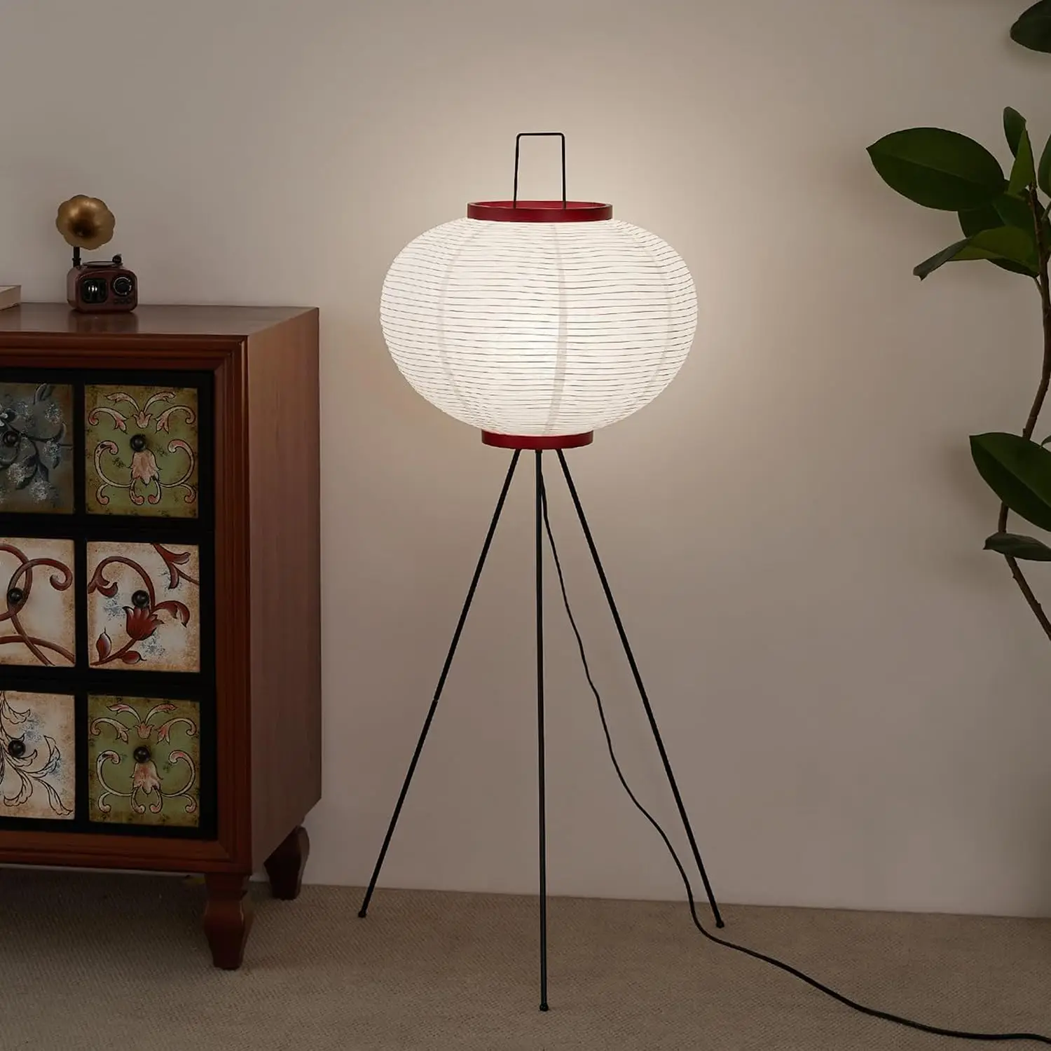 Candeeiro de pé de papel de arroz japonês 49,2 'branco Akari luz de pé com lâmpada 3000K - sombra de lanterna Japandi Noguchi artesanal para cama