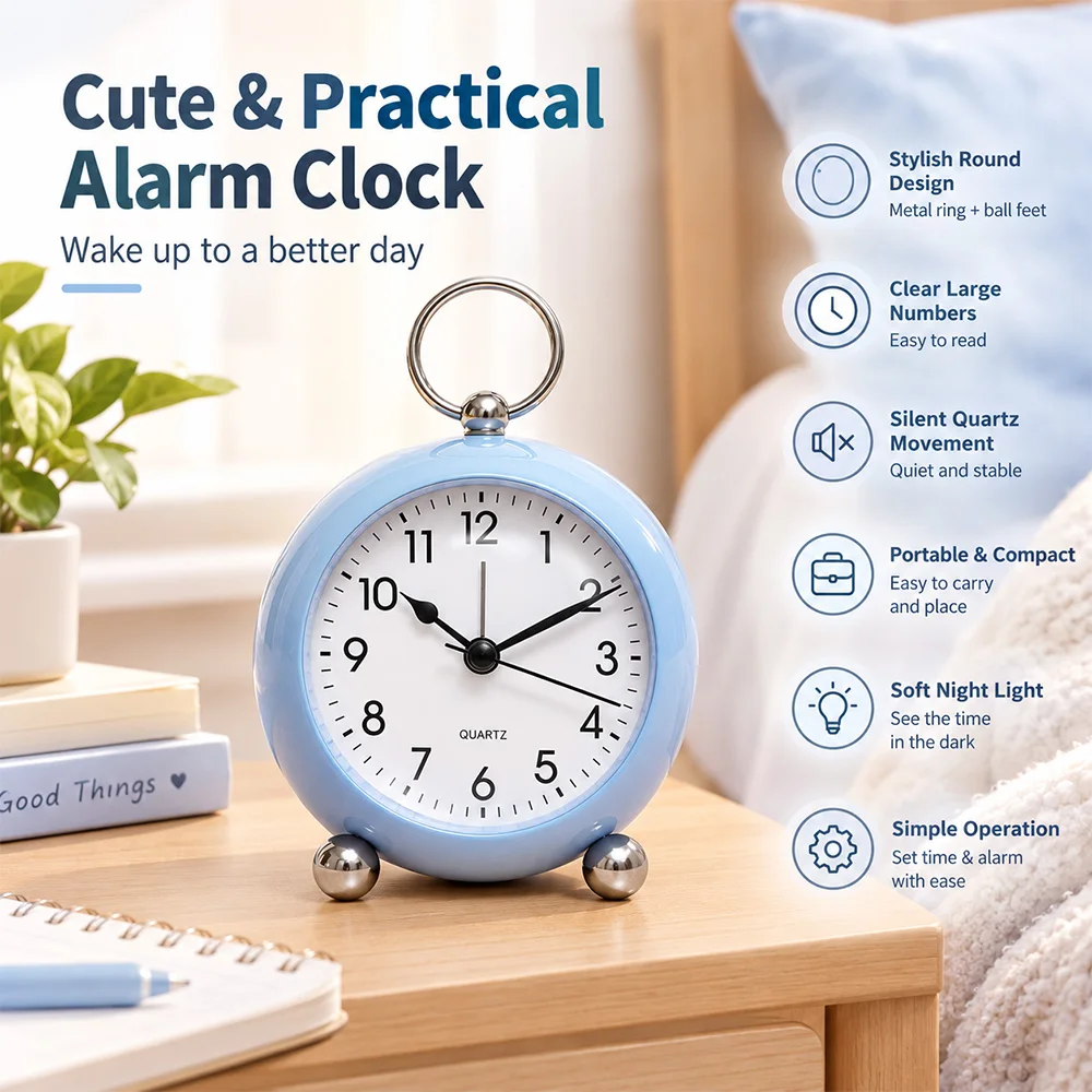 1pc Retro quartz silent alarm clock, designed for heavy sleepers with a loud classic alarm clock, simple function, metal plated