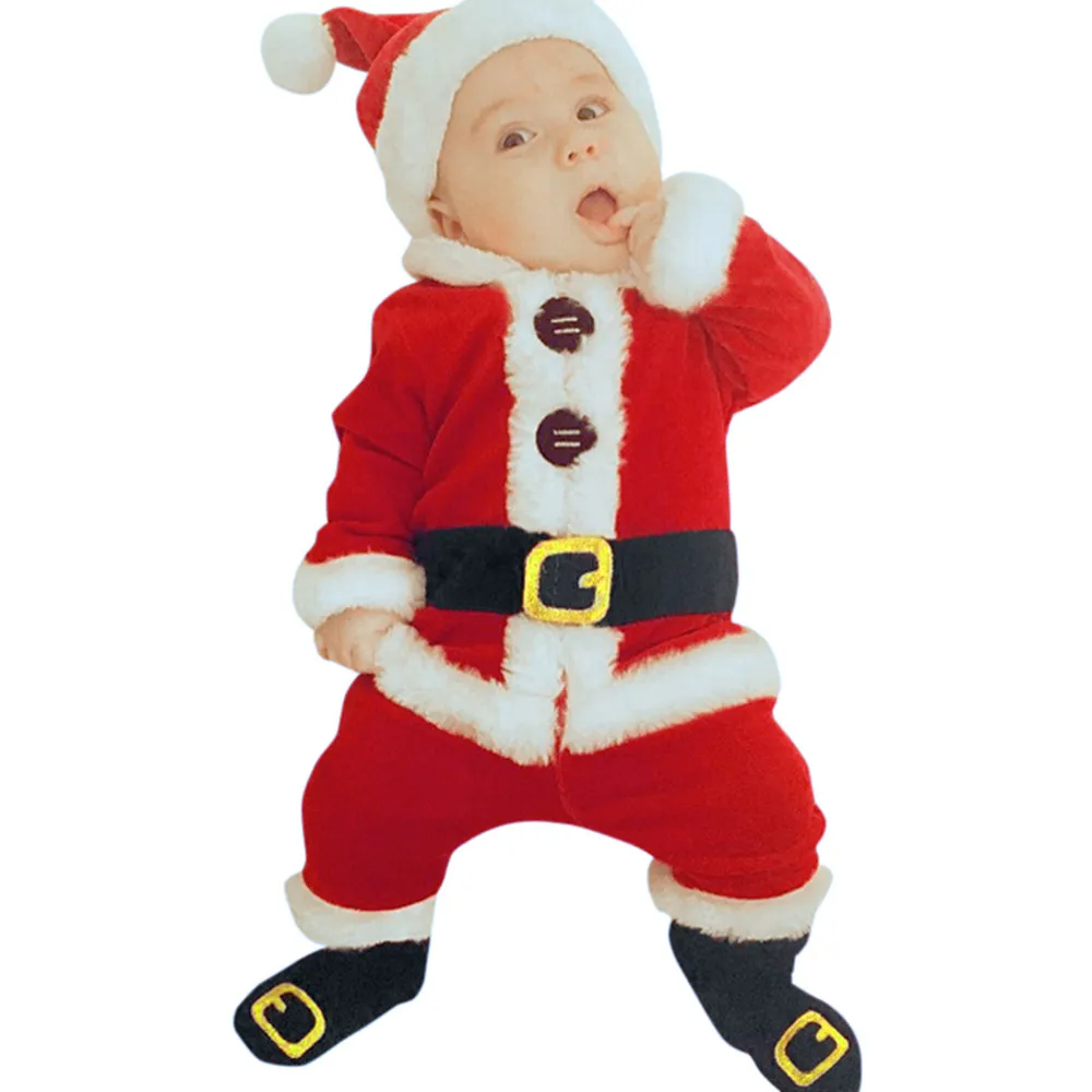 4PCS Kids Child Christmas Cosplay Costume Santa Claus Outfit Baby Santa Christmas Tops+Pants+Hat+Socks Set Costume ropa de niña