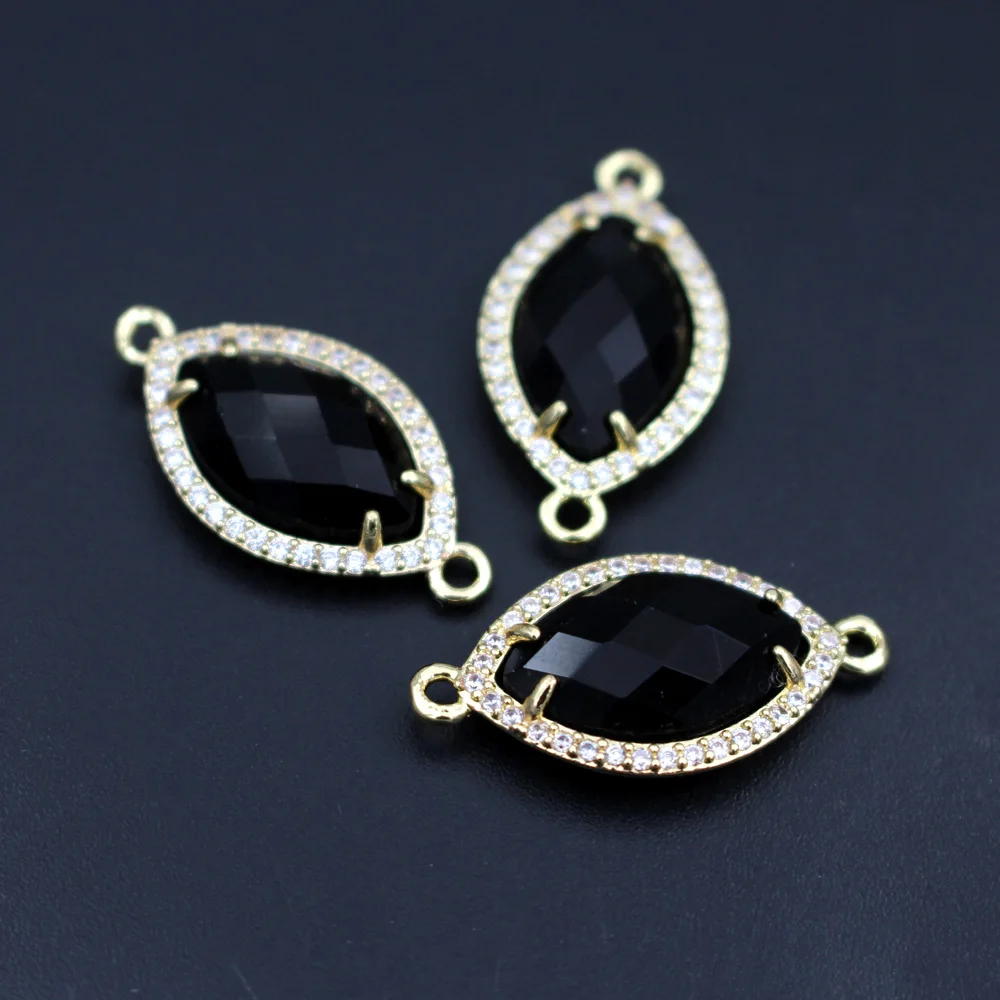 

10pcs Faceted Natural Marquise shape Gem Stone CZ Pendant with 2 Loops Connector DIY Women Jewelry Findings Earrings Accessories