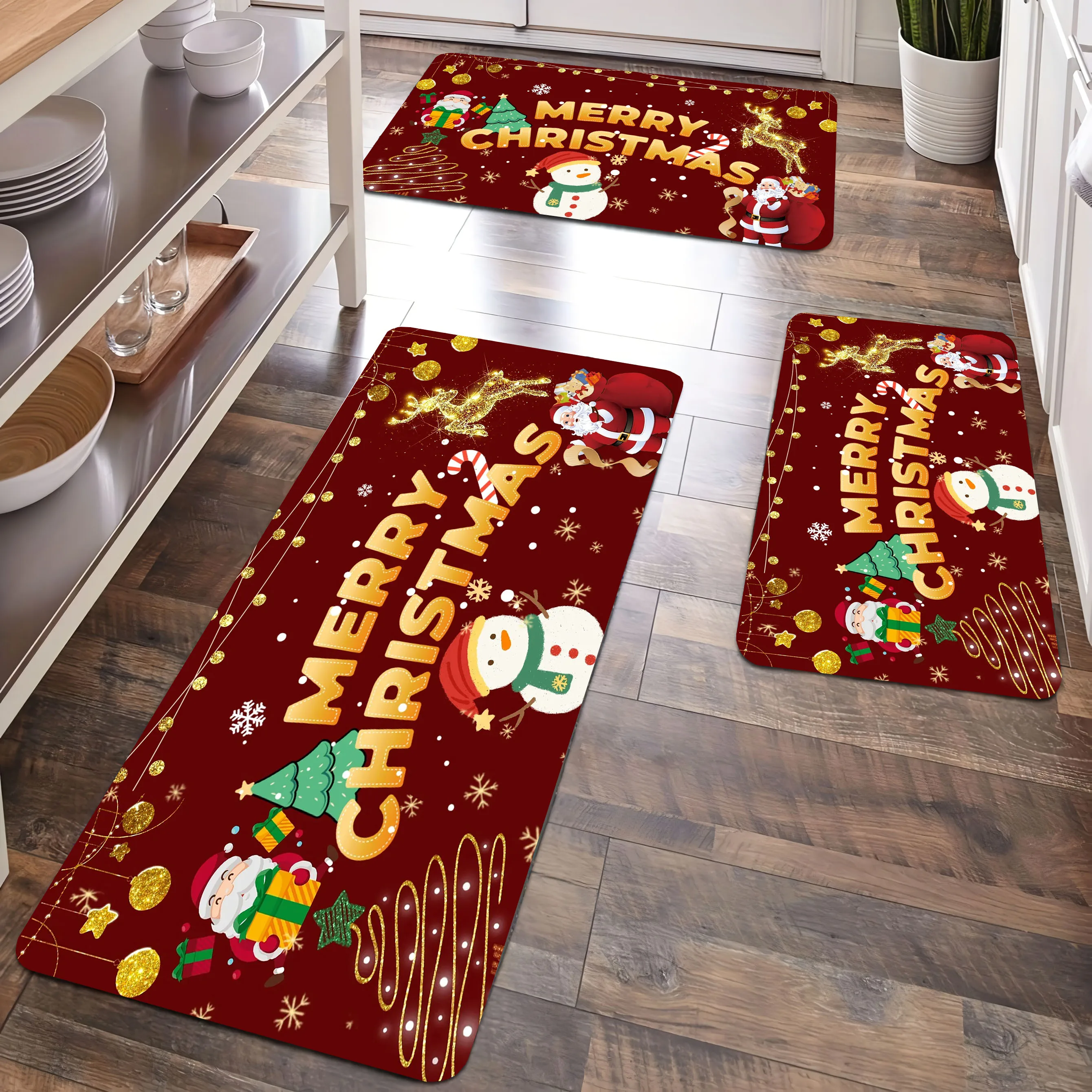 

Cartoon Red Christmas Themed Pattern Bathroom Anti-silp Door Mat for Living Room Decorations Accessories Pad Kitchen Bedroom Rug