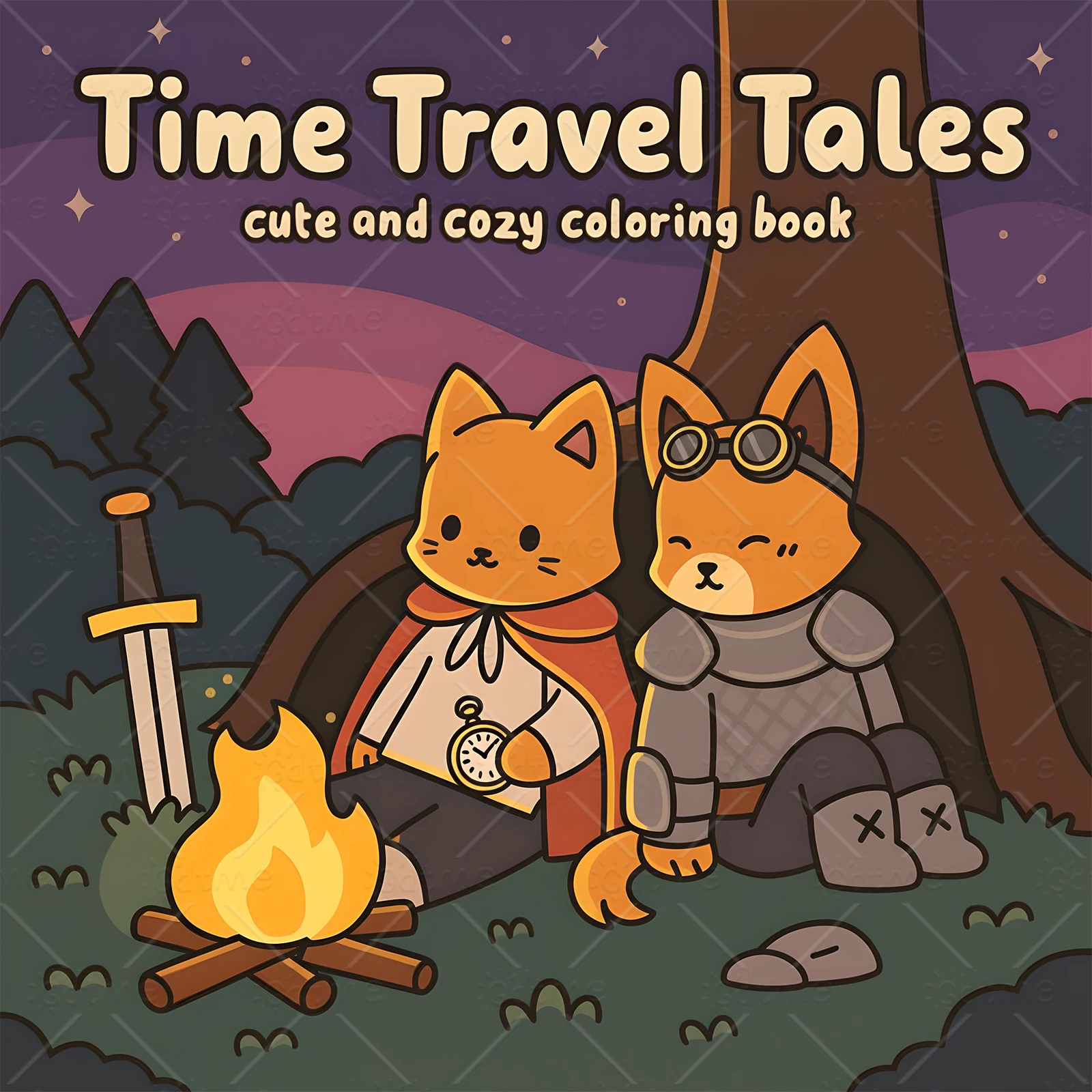 Cute and Cozy Time Travel Tales Coloring Book for Adults Campfire & Fantasy Scenes Anti Anxiety Art Activity Book