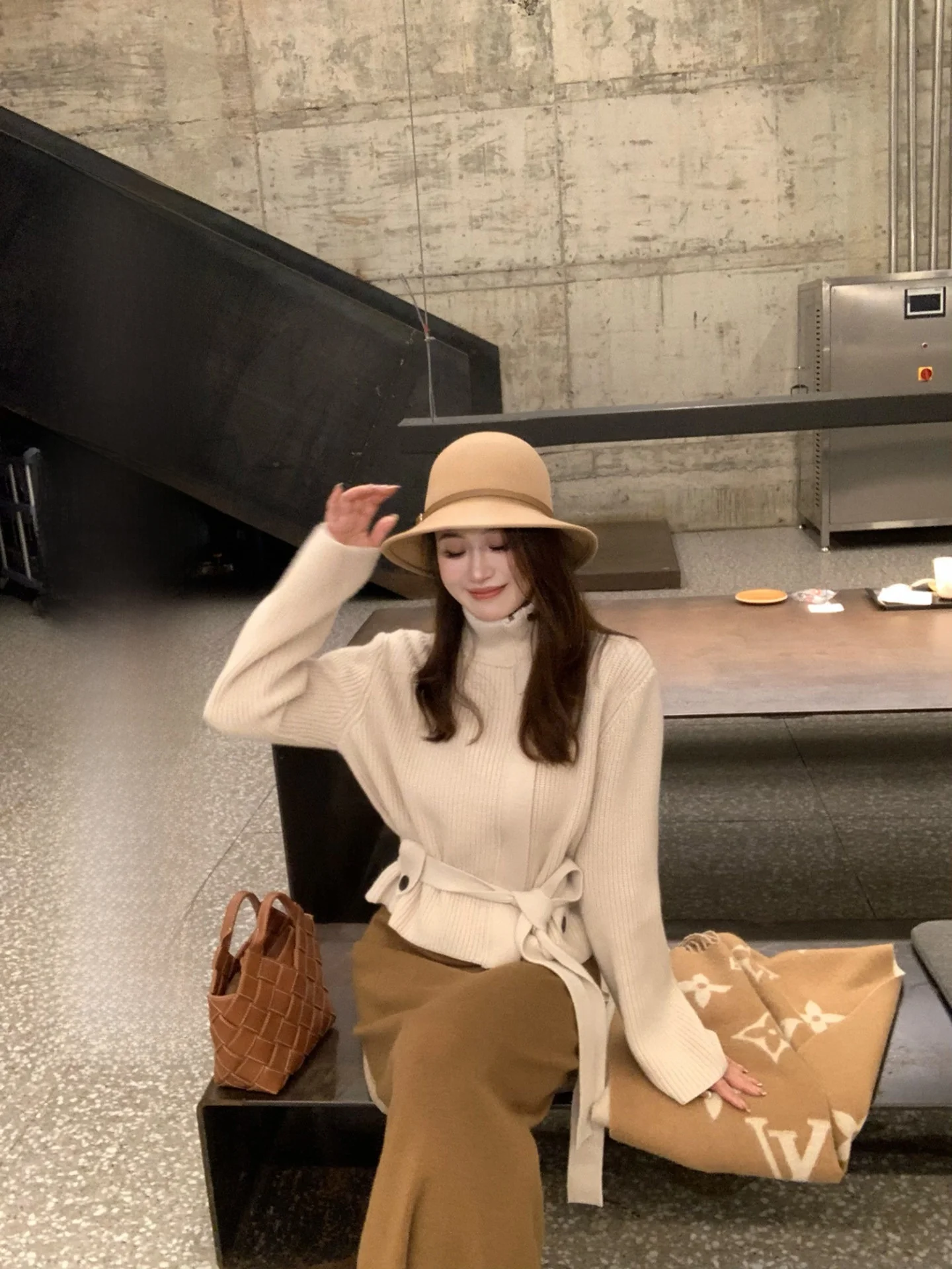 

Женский шерстяной вязаный свитер с воротником-стойкой на завязках, универсальный дизайн, свободный крой, длинный рукав, для осени