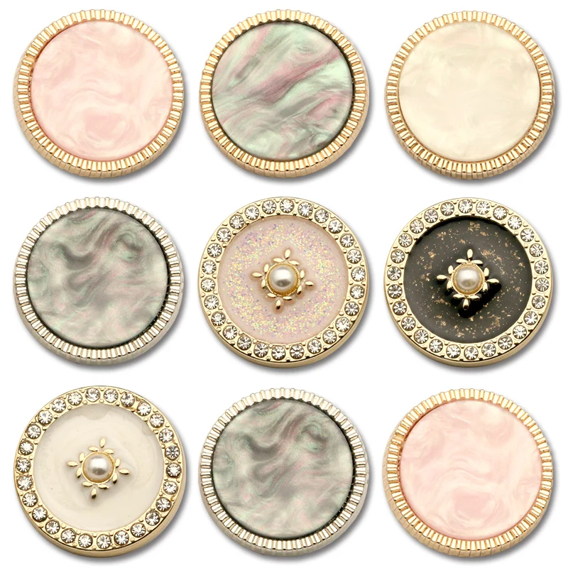 6pcs 18-25mm Decor Sewing Metal Pearl Gold Rhinestone Black Jean Buttons for Clothing Craft Needlework Sewing Accessories Luxury