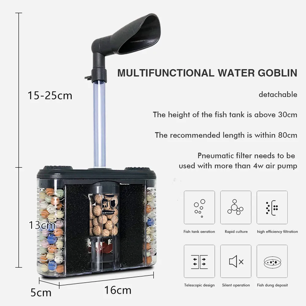 Water Goblin Filter Aquarium Fish Tank Biochemical Sponge Aquarium Filter Cotton Air Pump Filtration Bio Sponge Filter Oxygen