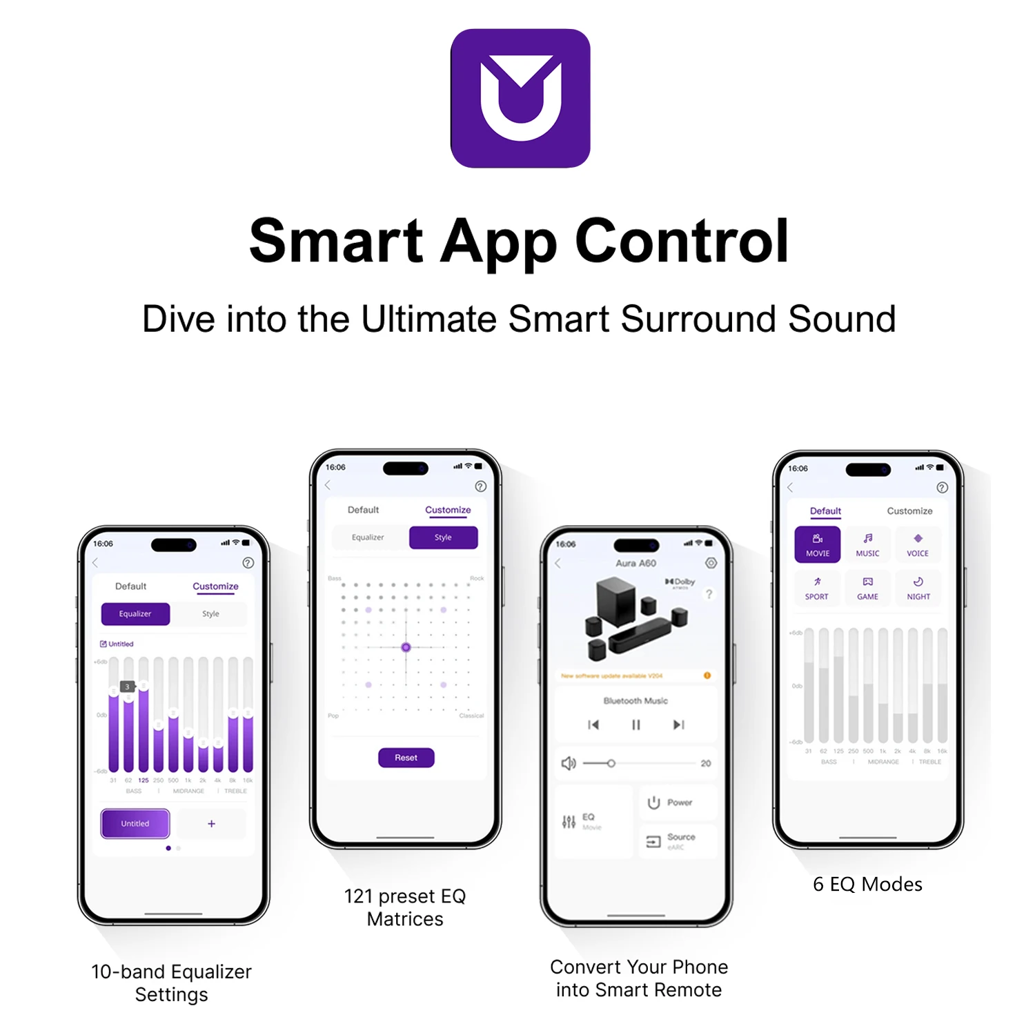 ULTIMEA Aura A60 7.1ch Sound Bar مع Dolby Atmos، نظام صوت محيطي للتلفزيون مع 4 مكبرات صوت محيطية للمسرح المنزلي