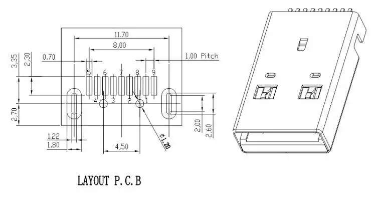 5 Stück USB 3.0 Stecker auf Buchse A-Typ 90 Grad SMD Hochgeschwindigkeits-Schnittstellenanschluss B-Typ – Detail 5