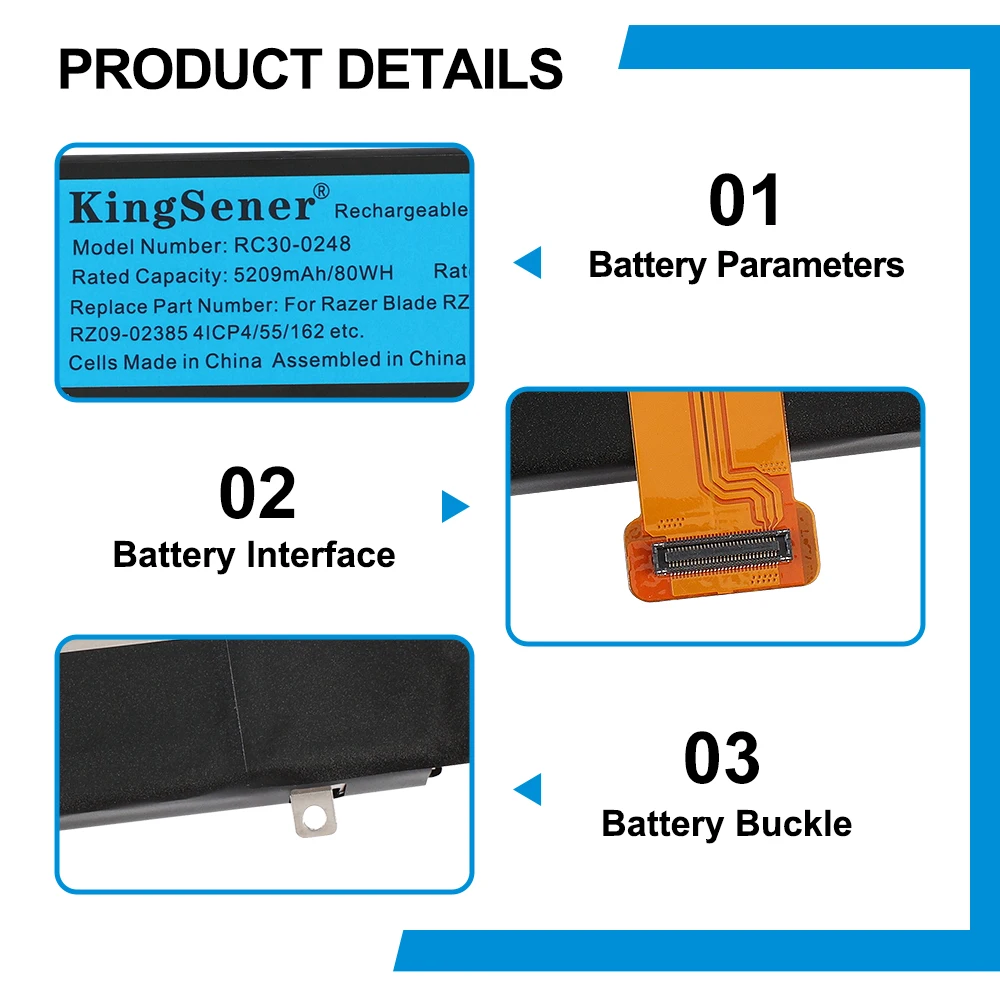 KingSener-RC30-0248 Bateria do portátil para Razer Blade Stealth 15 2018 2019 RTX 2070 Max-Q RZ09-02386 RZ09-02385W71-R3W1 RZ09-0288