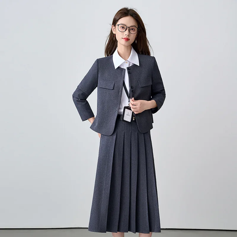 

Серый деловой костюм для студенток, весна и осень, миниатюрный, легкий, рабочий костюм, сертификат учителя