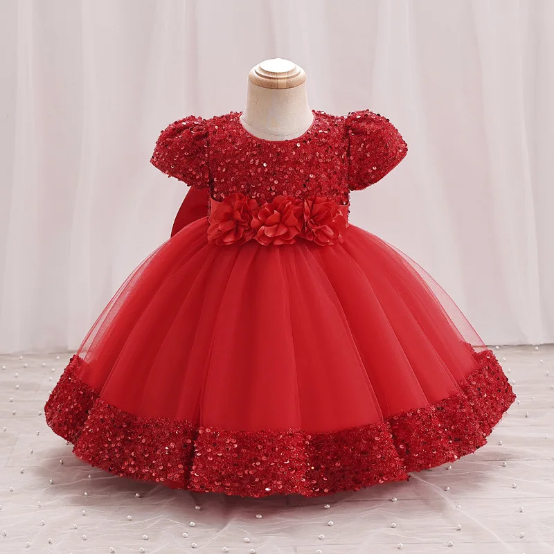 Children\'s clothing Baby flower sequin dress for girls aged 0-6 sequin bow princess dress, carnival birthday performance costume