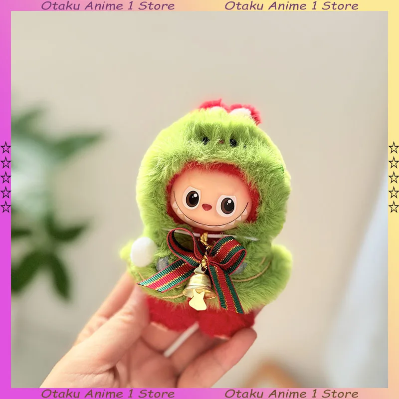 Für Labubu 4.0 Kleidung Nette Weihnachten Elf Cape Umhang mit Glocke Halskette Set Mini Plüsch Puppe Kleidung Mode Puppe Zubehör