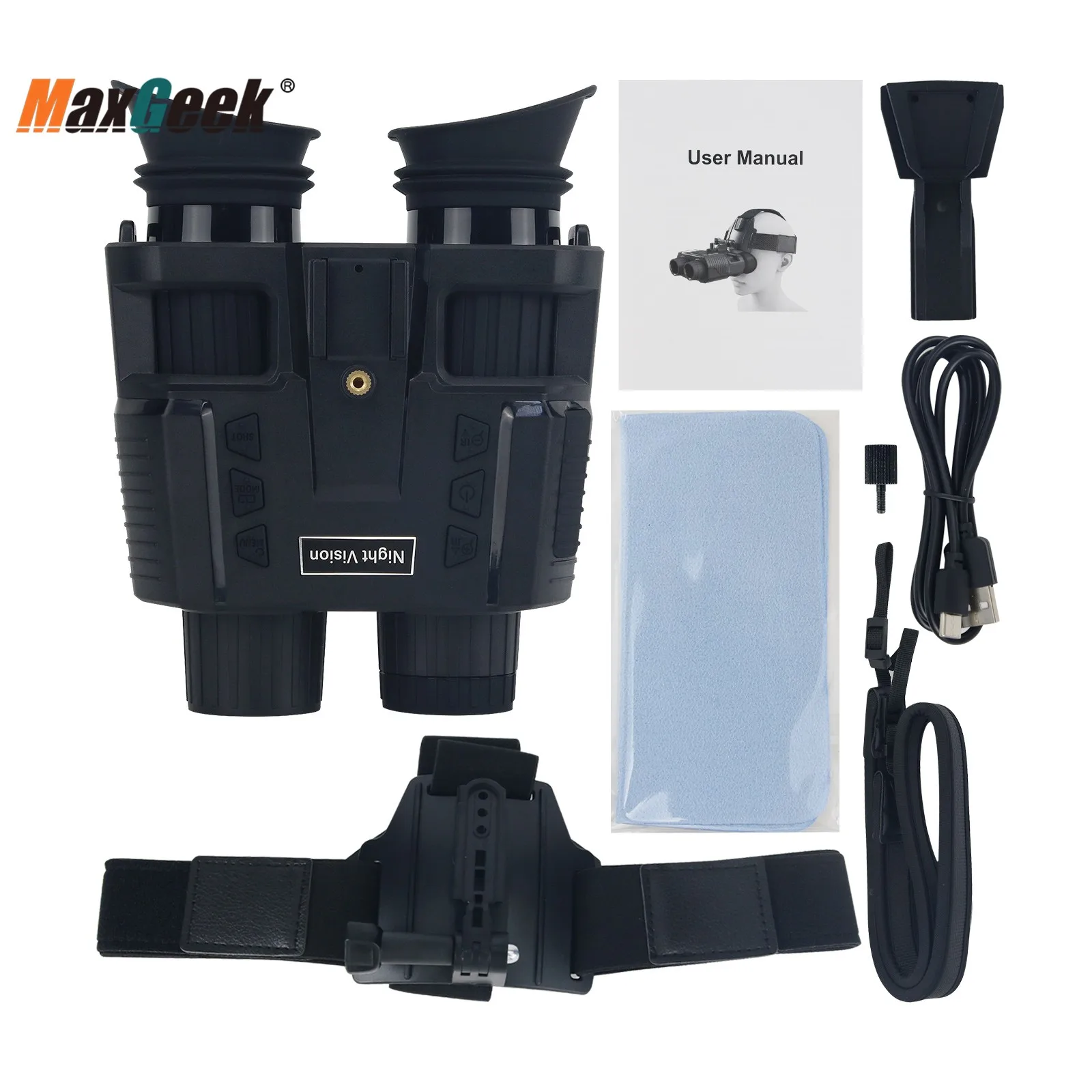Maxgeek NV8000 4K 3D Night Vision Binoculars Infrared Head Mounted Night Vision Goggles for Hunting Camping
