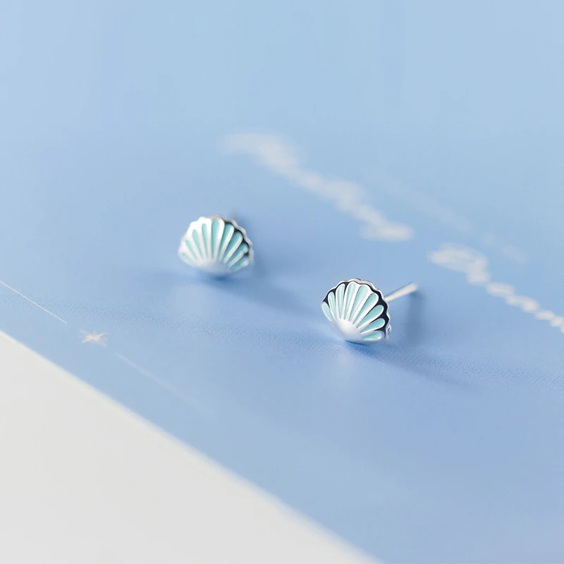 MODIAN Blau Emaille Schönen Winzigen Shell Stud Ohrring für Frauen Mode 925 Sterling Silber Tier Ohr Pin Feine Schmuck Accessoriees