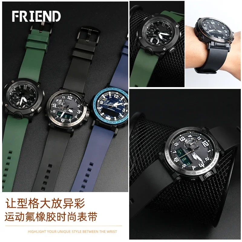 Rubber Silicone Watch Band for Casio PRG-600YB PRG-650 PRW-6600 Men Watch Accessory 24mm Watch Strap