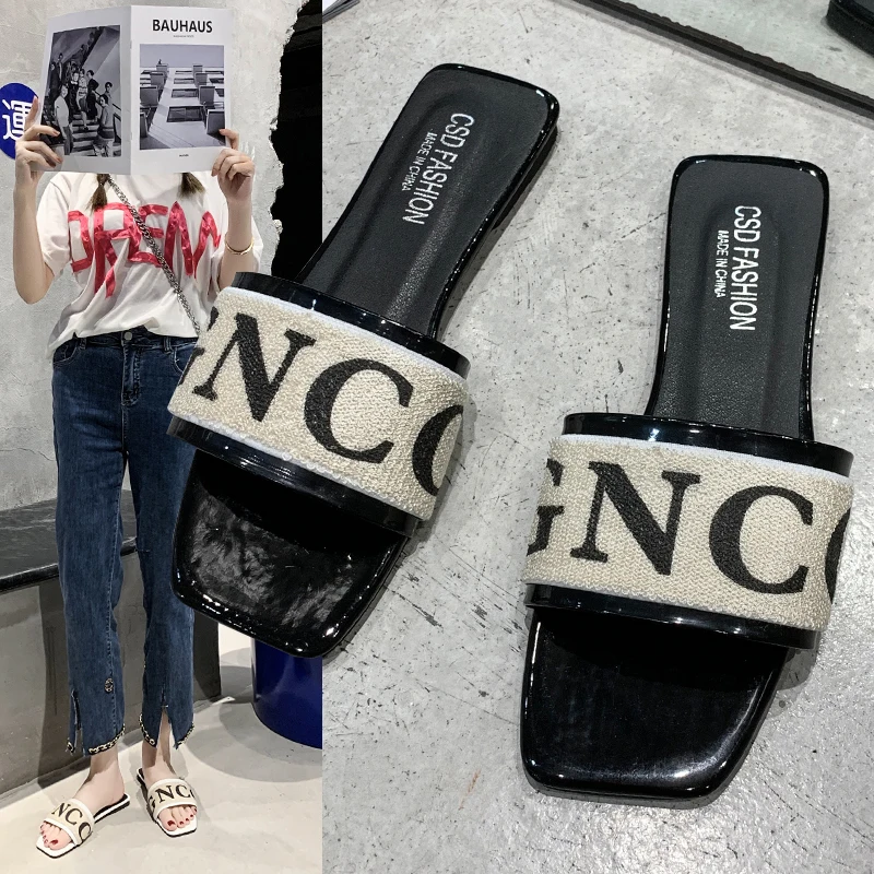 2022new Arrive Design Summer Women Slides Fashion Letters Flat Heels Woman House Casual Slippers Trendy  Plus Size 35-42