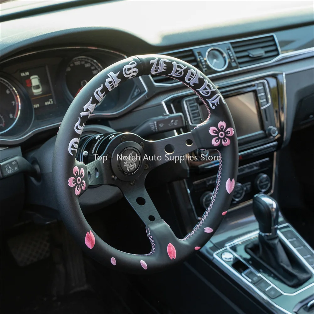 

JDM Cherry Blossom Ghost Head из микрофибры, кожа 350 мм, руль японской культуры для модифицированного гоночного руля