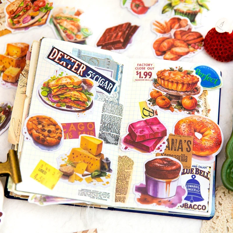 30Pcs Stickers Food Academy Fruit Dessert Gourmet Diary Decoration Materials Past Paper Handbook Supplies Scrapbook 150*90MM