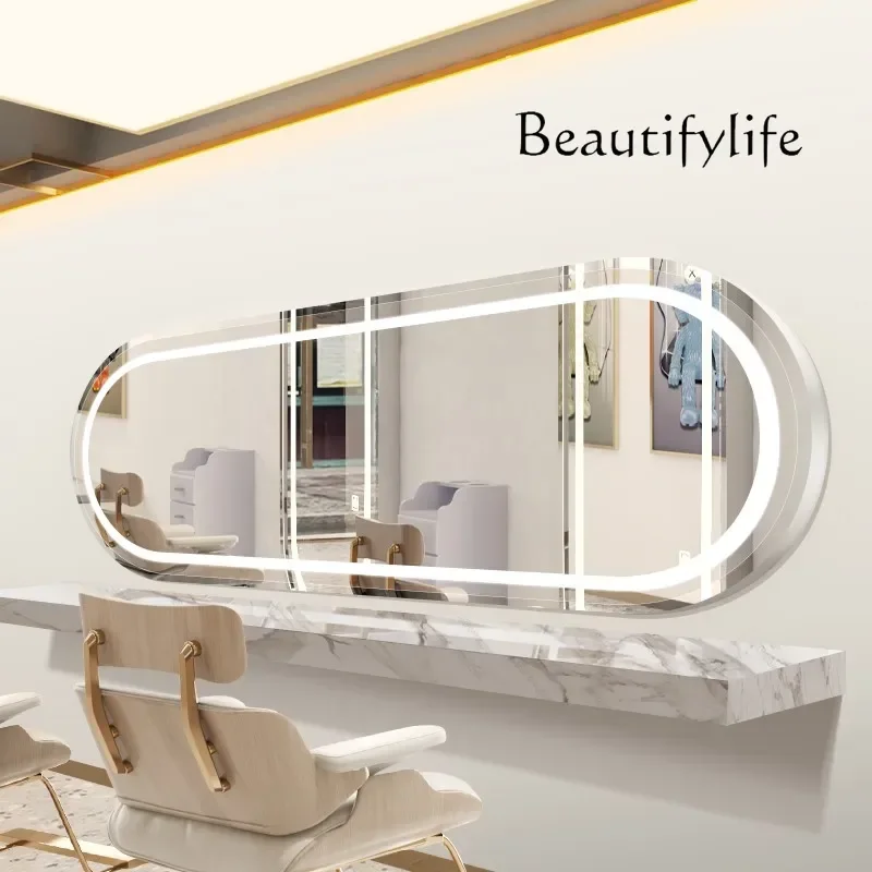 JBarber Shop Espejo colgante de pared Espejo con luz LED Espejos domésticos de lujo Vestidor Espejo de longitud completa Red Rojo