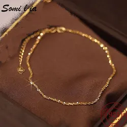 SOMILIA S925 Sterling Silver Bracelet 18K Gold Plated Sparkling Glitter Bracelet Real Money Hand Jewelry Lady Strap Holiday Gift
