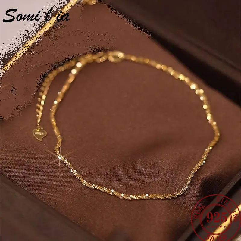 SOMILIA S925 스털링 실버 팔찌, 18K 골드 도금, 반짝이는 반짝이 팔찌, 리얼 머니 핸드 쥬얼리, 레이디 스트랩, 휴일 선물