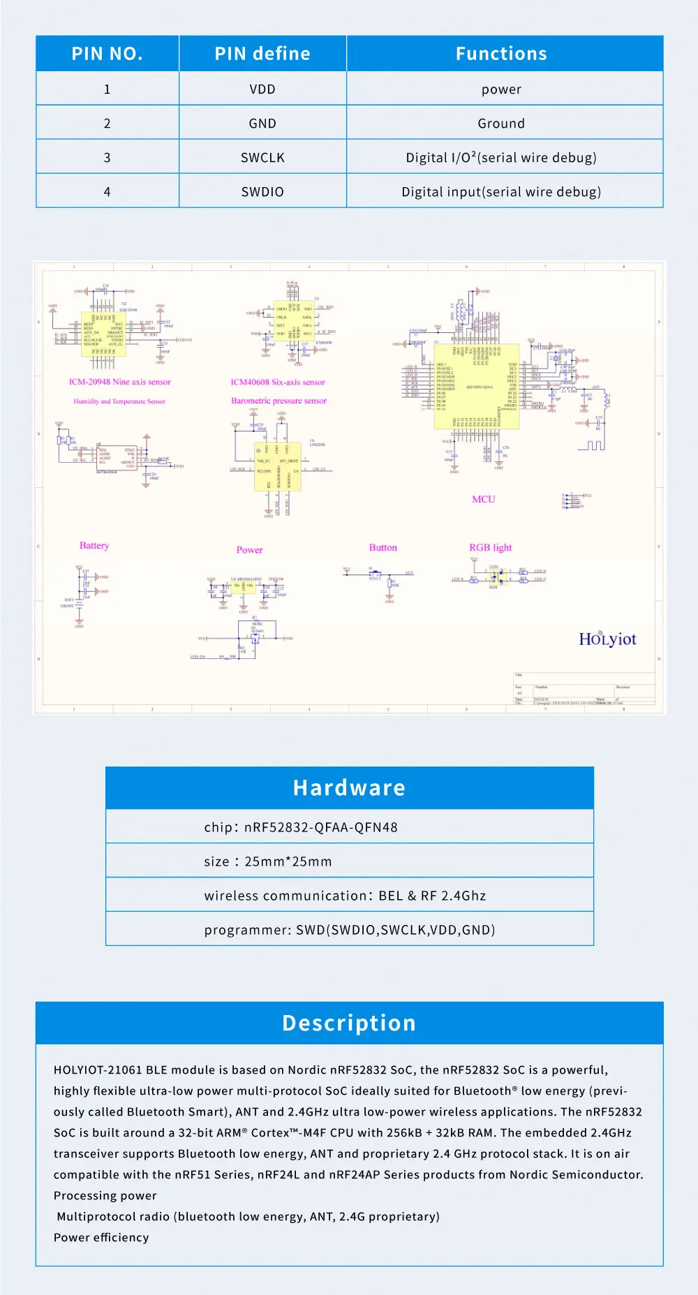 NRF52832 2,4 Ghz Bluetooth 5,0 Low-Power Verbrauch Modul 6 Axis Beschleunigungsmesser-technologie Gyroskop Temperatur Feuchtigkeit BLE Sensor – Detail 2