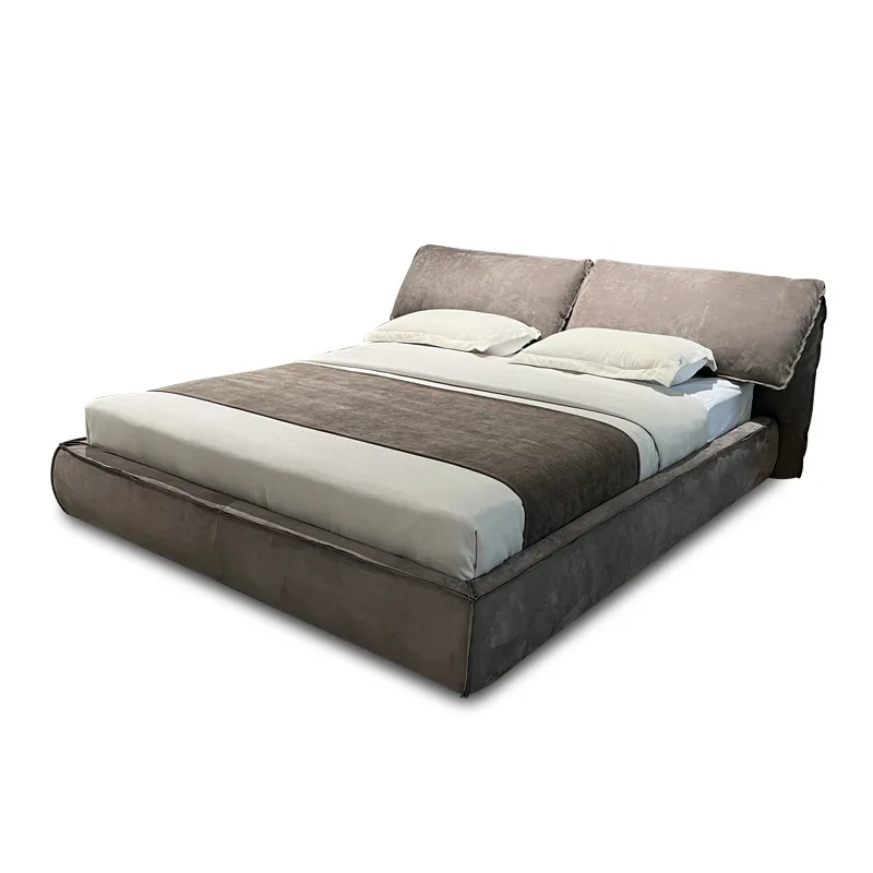 

Italian, minimalist, frosted leather, fabric, leather bed, double, villa, modern, master bedroom