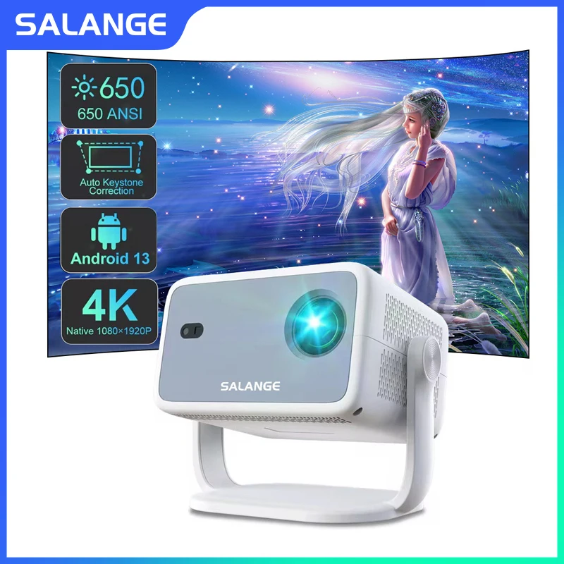 Salange Projector Native 1080P 650ANSI Android11 Wifi6 BT5.2 Allwinner H713 4K Portable Outdoor Projectors Auto Keystone Focus