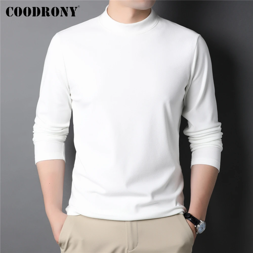 

COODRONY Long Sleeve Mock Neck T-Shirt Men Brand Clothes Autumn Winter New Arrival Pure Color Soft Warm T Shirt Homme Tops Z5116