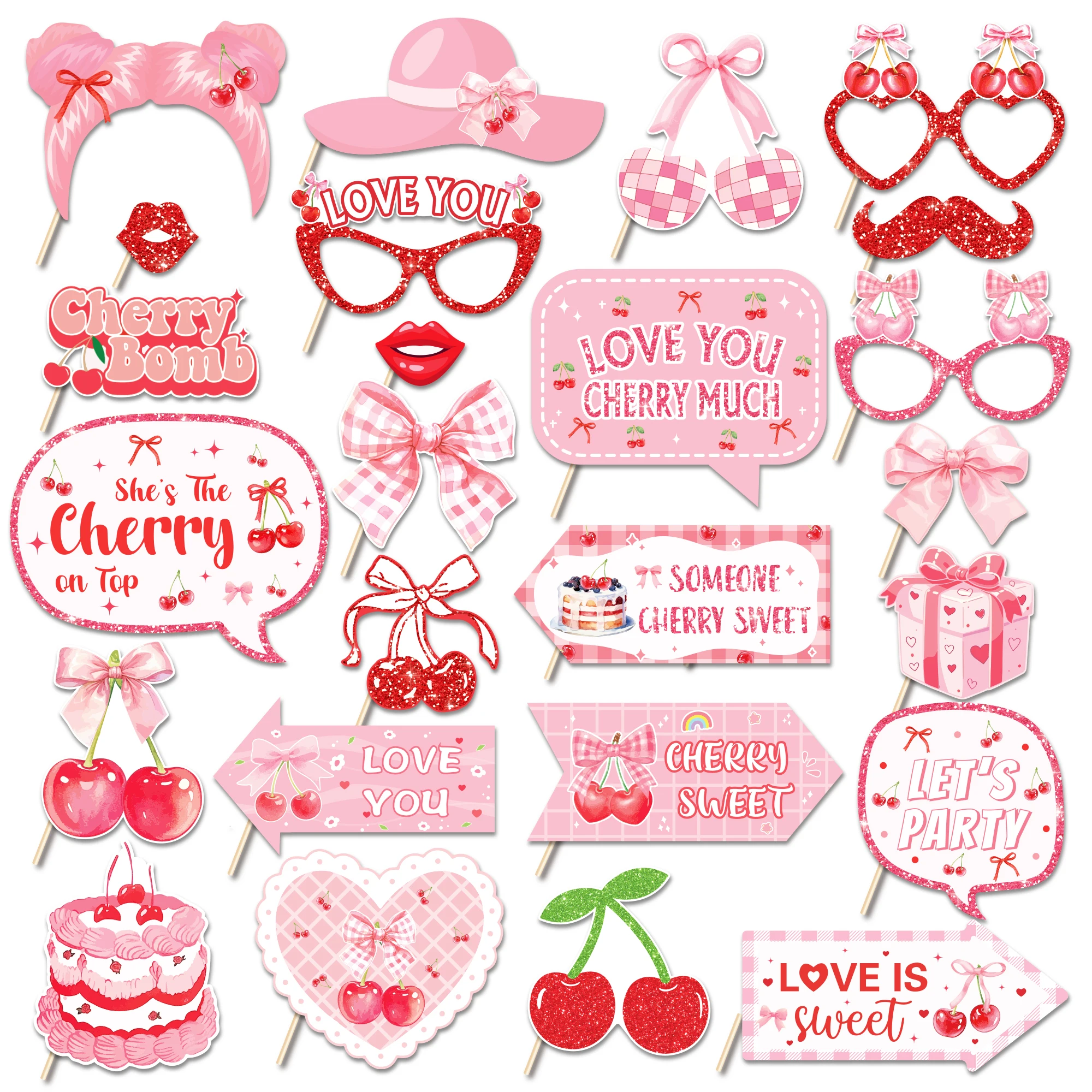 Rosa Kirsche Einweggeschirr Sets Teller Tischdecke Servietten Photo Booth Requisiten Banner für Geburtstagsfeier Hochzeit Geschirr – Detail 4