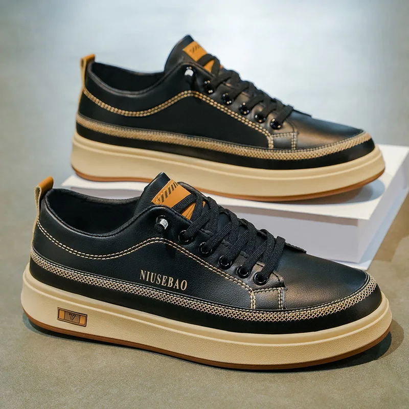 

Men's Casual Sport Shoes Breathable Soft Bottom Leather Slip-On Business Footwear Trendy Round LoafersToe Sneakers Spring Autumn