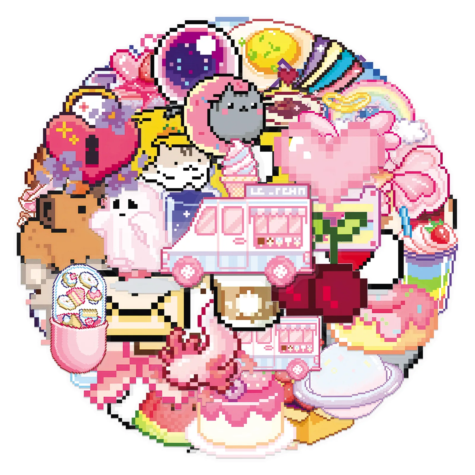 10/30/50 SZTUK Kreskówkowe Przezroczyste Naklejki PET w Stylu Pikselowym na Walizkę, Scrapbooking, Telefon, Laptop, Artykuły Papiernicze, Zabawki dla Dzieci