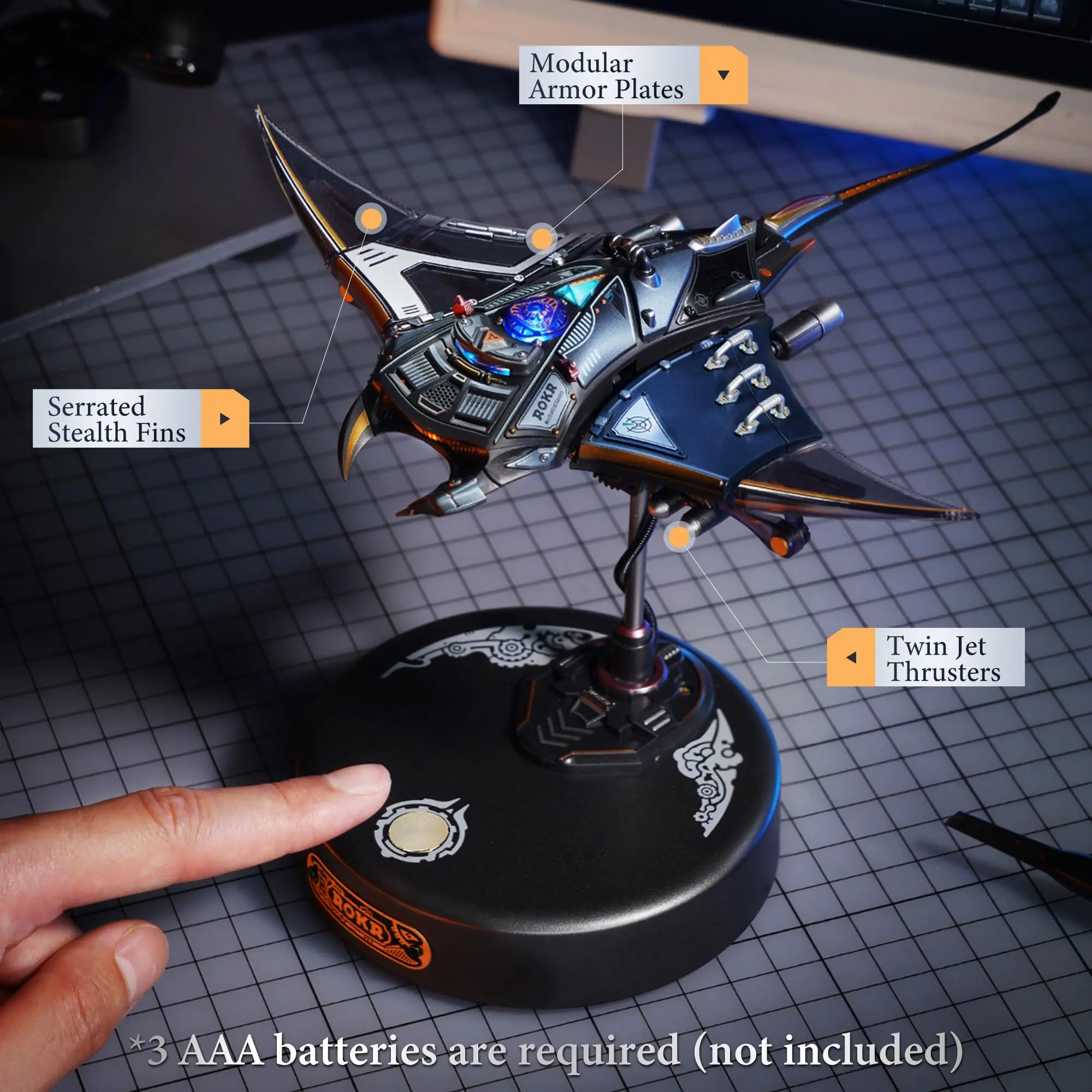 مجموعة ألغاز ميكانيكية ثلاثية الأبعاد من Rokr Manta Ray نمط Cyberpunk نموذج تحدي DIY مشروع فريد ديكور سطح المكتب هدية للبالغين