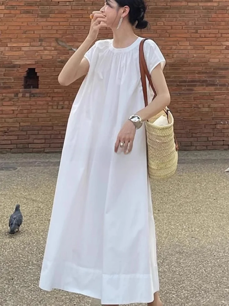 

Slimming Sleeveless round Neck Long Dress Women's Side High Slit Pure Color Summer Dress Rouje Kefss Commute Style A-Line Skirt