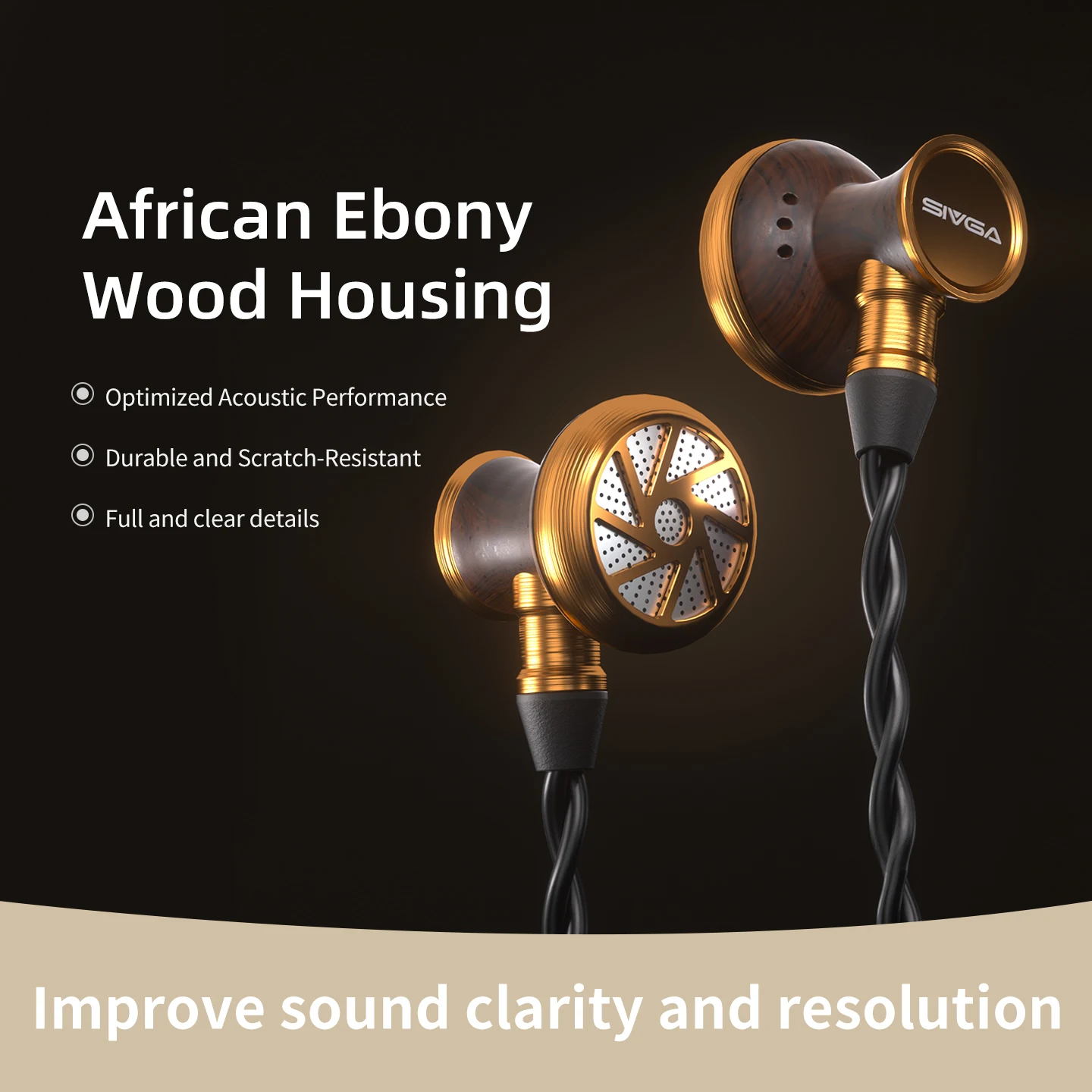 SIVGA M300 15,4 mm großer dynamischer Treiber HiFi kabelgebundene Flachkopf-Ohrhörer High-Fidelity-In-Ear-Kopfhörer Ebenholz