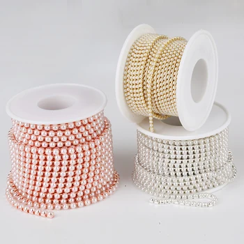 2mm 3mm 10yards altın inci taklidi fincan zinciri cam yoğun Rhinestone ABS inci zincir Trim giyim bardak zincir konfeksiyon