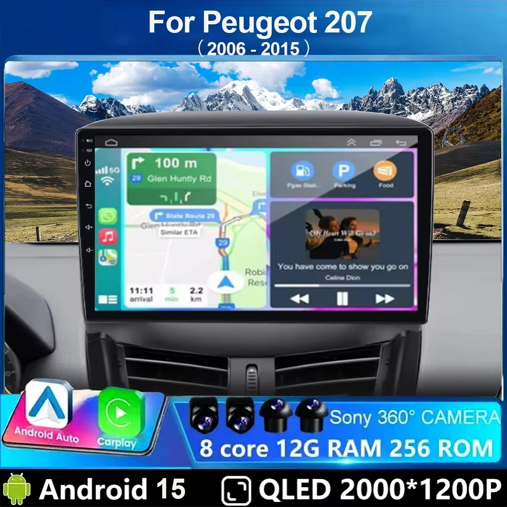 

Автомобильный радиоприемник Android 15 для Peugeot 207 CC 207CC 2005-2015 Автомобильный радиоприемник Беспроводной CarPlay Android Auto Мультимедийный плеер GPS 4G WiFi