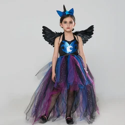 Disguise Twilight Sparkle Princess Luna Cosplay Costume Girls Unicorn Fancy Tutu Dress with Wing Headband Halloween Clothes