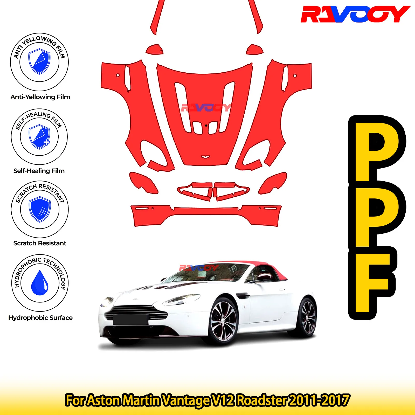

For Aston Martin Vantage V12 Roadster 2011-2017 Glossy Matte Black Precut front PPF Kit Paint Protection Film