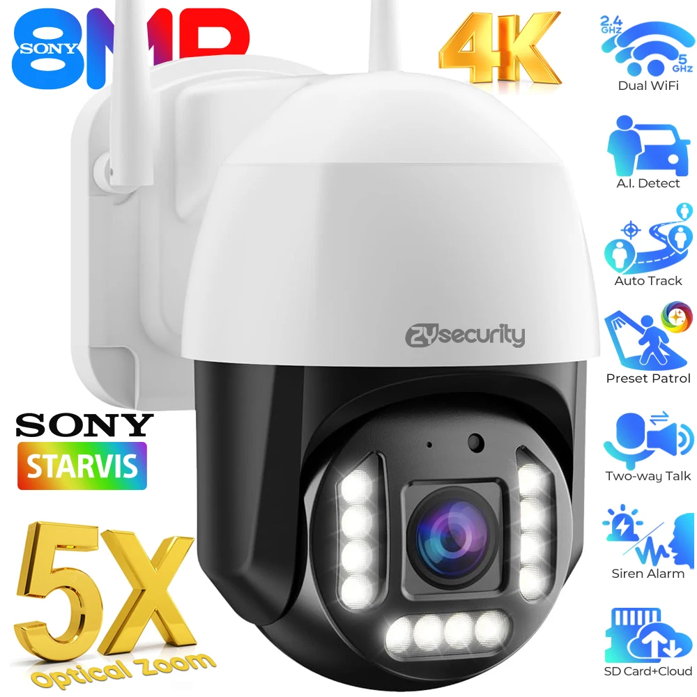 

8MP 4K IP Camera 5X Optical Zoom Outdoor WiFi Surveillance Camera Human Vehicle Detect Auto Tracking PTZ Security Camera CamHi