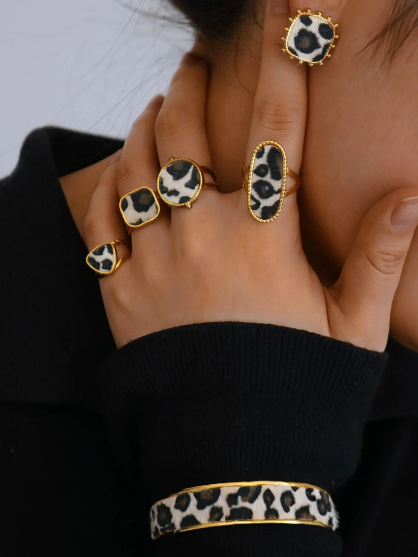 Minimalist 18K PVD Golden Plated 304 Stainless Steel Rings Chunky Jewelry High QualityCharm Stylish Boho Leopard Golden Jewelry