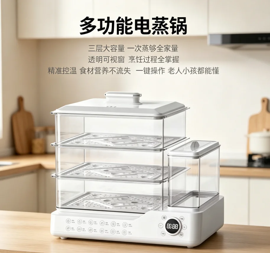 110V/220V Smart Electric Steamer Stainless Steel External Tank Multifunction Compact Large Capacity  LYH2