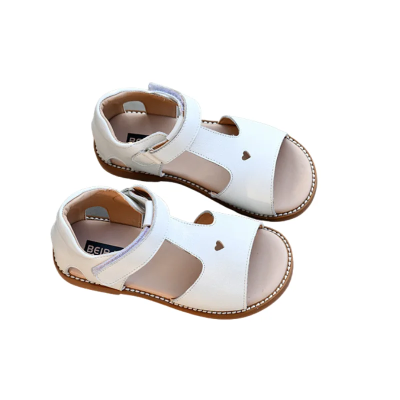 Girls Sandals Genuine Leather Sandal for Toddler Girls Kids T-Strap Summer Sandal with Heart Design Children’s Non-Slip Flats