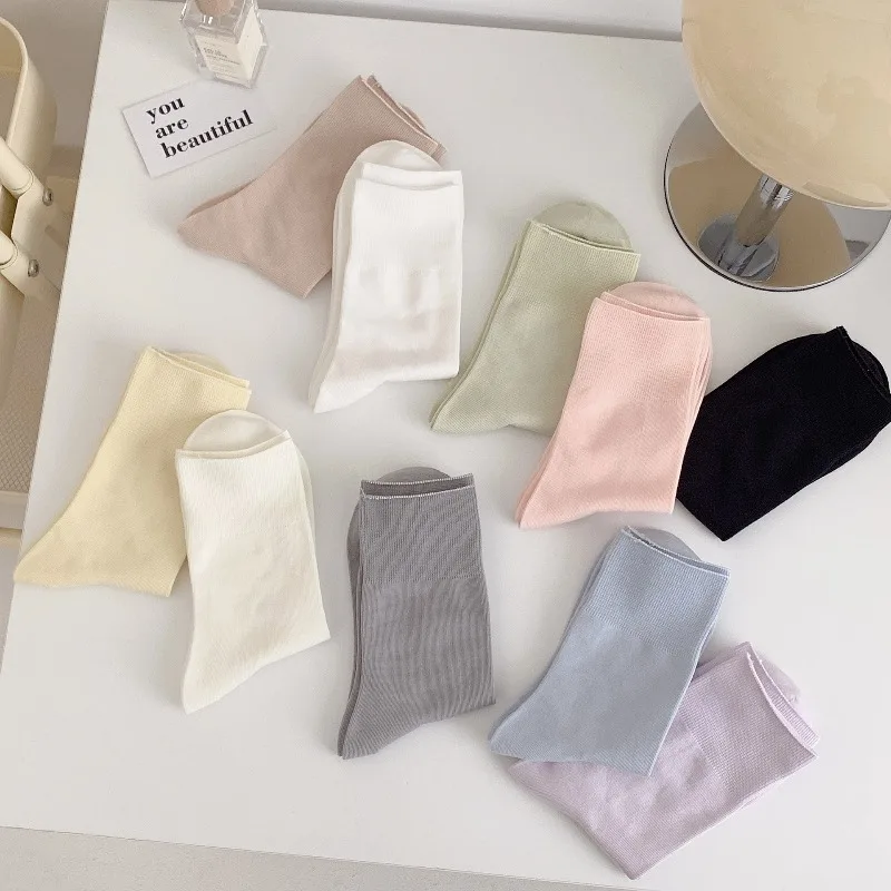 

1 Pair Thin Summer Girls Solid Color Socks Casual Girls Simple Breathable White Socks High Quality Spring Women Cotton Socks