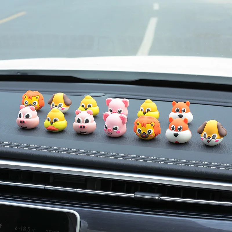 Cartoon 3D Three-dimensional Small Animal Car Small Ornaments Creative PVC Animal Head Centre Console Decorative Ornaments