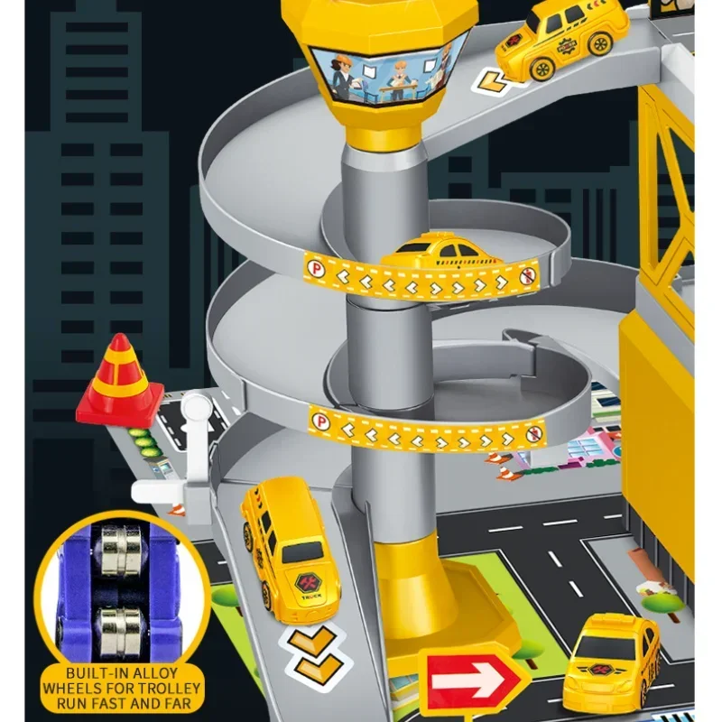 DIY 레일 자동차 세트 주차 도시 화재 경찰 퍼즐 조립 활주로 관성 자동차 엔지니어링 차량 어린이 장난감 소년 생일 선물